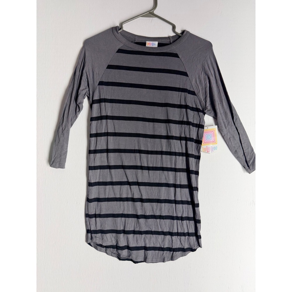 LuLaRoe Randy Baseball Tee Grey Black Striped Raglan Top XXS NWT